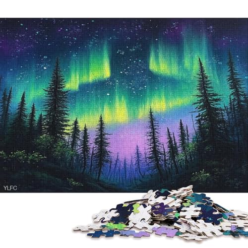 Farbige Aurora Puzzle HolzKunst Premium Polarlichter Nordlichter Kreativ Lustiges Plakat Puzzles Erwachsene Kinder 1000pcs (75x50cm) von DUABELPHF