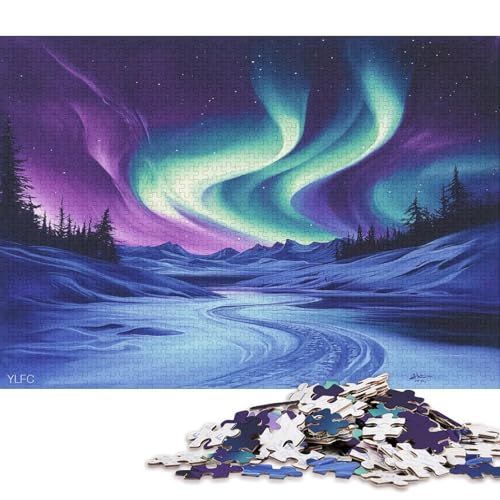 Farbige Aurora Puzzle HolzKunst Premium Polarlichter Nordlichter Kreativ Lustiges Plakat Puzzles Für Erwachsene Kinder 1000pcs (75x50cm) von DUABELPHF