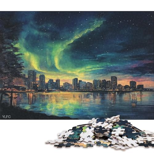 Farbige Aurora Puzzle HolzKunst Premium Polarlichter Nordlichter Kreativ Lustiges Plakat Puzzles Für Erwachsene Kinder 1000pcs (75x50cm) von DUABELPHF