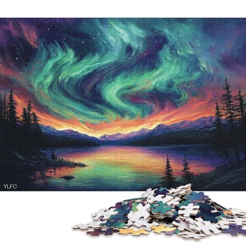 Farbige Aurora Puzzle HolzKunst Premium Polarlichter Nordlichter Kreativ Lustiges Plakat Puzzles Für Erwachsene Kinder 1000pcs (75x50cm) von DUABELPHF
