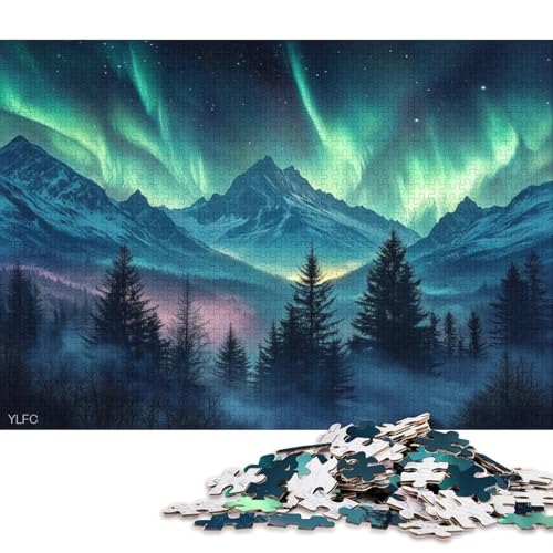 Farbige Aurora Puzzle HolzKunst Premium Polarlichter Nordlichter Kreativ Lustiges Plakat Puzzles Für Erwachsene Und Kinder Ab 13 Jahren 1000pcs (75x50cm) von DUABELPHF