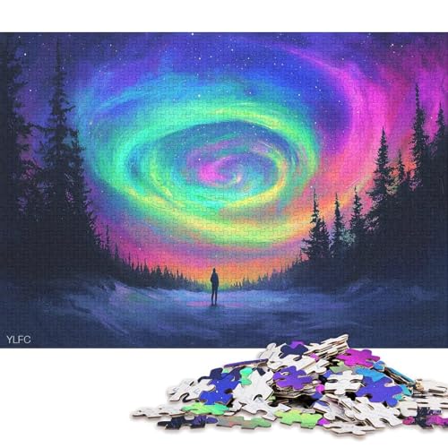 Farbige Aurora Puzzle HolzKunst Premium Polarlichter Nordlichter Kreativ Lustiges Plakat Puzzles Für Erwachsene Und Kinder Ab 13 Jahren 1000pcs (75x50cm) von DUABELPHF