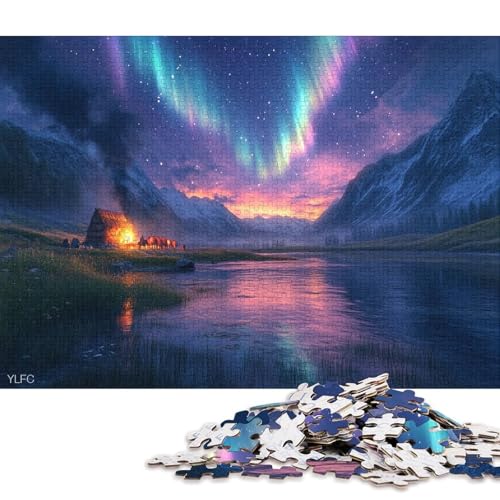 Farbige Aurora Puzzle HolzKunst Premium Polarlichter Nordlichter Kreativ Lustiges Plakat Puzzles Für Erwachsene Und Kinder Ab 13 Jahren 1000pcs (75x50cm) von DUABELPHF