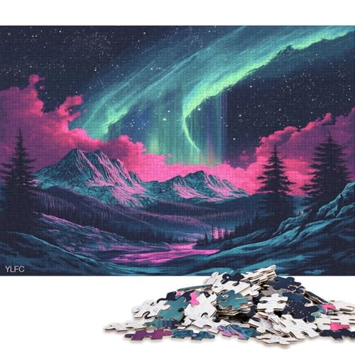 Farbige Aurora Puzzle HolzKunst Premium Polarlichter Nordlichter Kreativ Lustiges Plakat Puzzles Für Erwachsene Und Kinder Ab 13 Jahren 1000pcs (75x50cm) von DUABELPHF