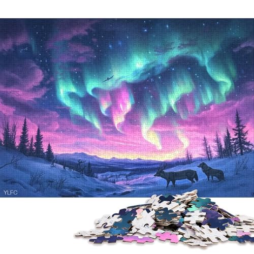 Farbige Aurora Puzzle HolzKunst Premium Polarlichter Nordlichter Spiel EntpackenPoster Puzzles Für Erwachsene Und Kinder Ab 13 Jahren 1000pcs (75x50cm) von DUABELPHF