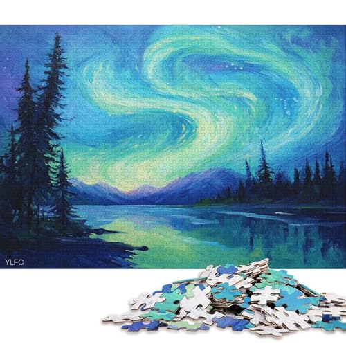 Farbige Aurora Puzzle HolzKunst PremiumNordlichterPoster Puzzles Für Erwachsene Teenager Kinder 1000pcs (75x50cm) von DUABELPHF