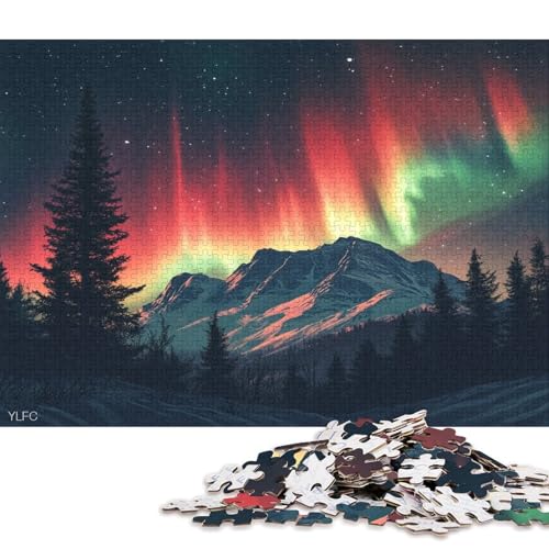 Nachthimmel Mit Farbenfrohen Auroren Puzzle HolzKunst Premium Polarlichter Nordlichter GesKükenlichkeitsspielPoster Puzzles Für Erwachsene Und Kinder Ab 13 Jahren 1000pcs (75x50cm) von DUABELPHF