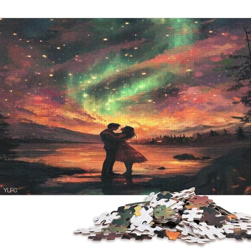 Nachthimmel Mit Farbenfrohen Auroren Puzzle HolzKunst Premium Polarlichter Nordlichter Kreativ Lustiges Plakat Puzzles Erwachsene Kinder 1000pcs (75x50cm) von DUABELPHF