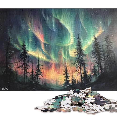 Nachthimmel Mit Farbenfrohen Auroren Puzzle HolzKunst Premium Polarlichter Nordlichter Kreativ Lustiges Plakat Puzzles Erwachsene Kinder 1000pcs (75x50cm) von DUABELPHF