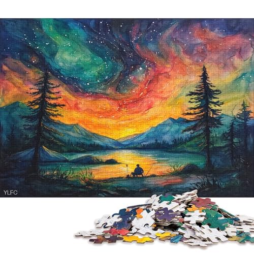 Nachthimmel Mit Farbenfrohen Auroren Puzzle HolzKunst Premium Polarlichter Nordlichter Kreativ Lustiges Plakat Puzzles Für Erwachsene Und Kinder Ab 13 Jahren 1000pcs (75x50cm) von DUABELPHF