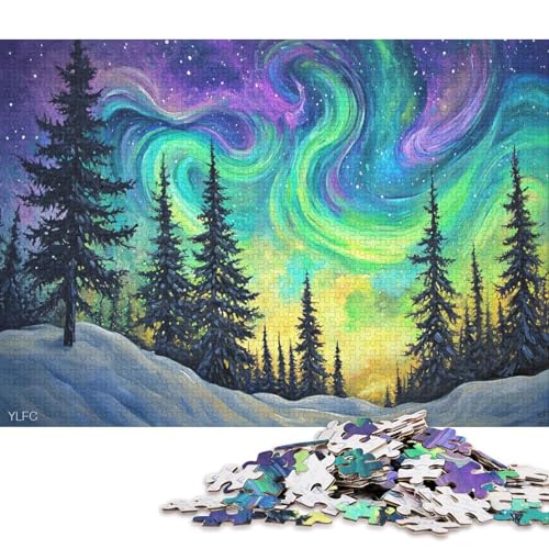 Nachthimmel Mit Farbenfrohen Auroren Puzzle HolzKunst Premium Polarlichter Nordlichter Kreativ Lustiges Plakat Puzzles Für Erwachsene Und Kinder Ab 13 Jahren 1000pcs (75x50cm) von DUABELPHF