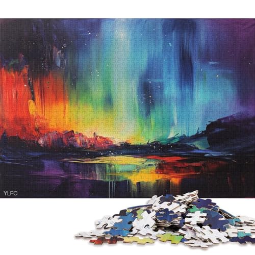Nachthimmel Mit Farbenfrohen Auroren Puzzle HolzKunst Premium Polarlichter Nordlichter Poster Puzzles Für Erwachsene Und Kinder Ab 13 Jahren 1000pcs (75x50cm) von DUABELPHF
