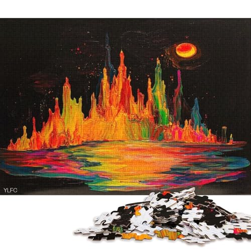 Öl Pastell Stil Zeichnung Zeigt Aurora Stadt Puzzle HolzKunst Premium Polarlichter Nordlichter Legespiel- ErwachsenenpuzzlePoster Puzzles Für Erwachsene Und Kinder Ab 13 Jahren 1000pcs (75x50cm) von DUABELPHF
