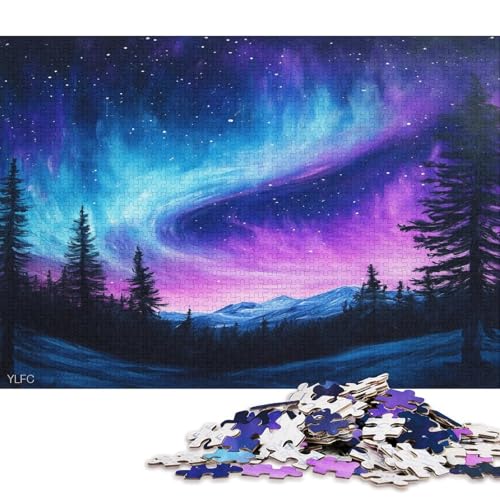 Regenbogen Farbige Aurora Puzzle HolzKunst Premium Polarlichter Nordlichter Kreativ Lustiges Plakat Puzzles Für Erwachsene Und Kinder Ab 13 Jahren 1000pcs (75x50cm) von DUABELPHF
