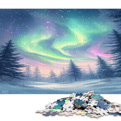 Regenbogen Farbige Aurora Puzzle HolzKunst Premium Polarlichter Nordlichter Kreativ Lustiges Plakat Puzzles Für Erwachsene Und Kinder Ab 13 Jahren 1000pcs (75x50cm) von DUABELPHF