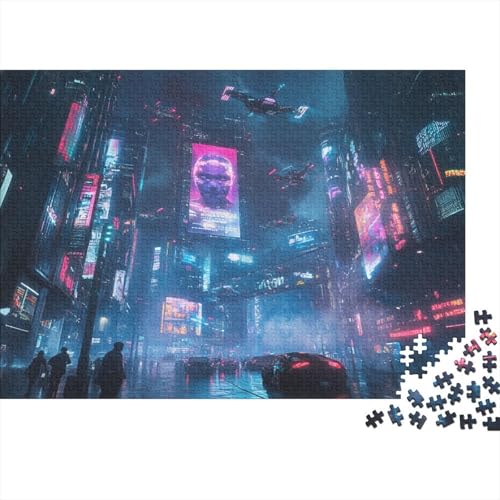 Stadtnachtszene Cityscape Puzzle HolzKunst Premium Fortgeschrittener Cyberpunk Kreativ Lustiges Puzzles Plakat Für Erwachsene Kinder 1000pcs (75x50cm) von DUABELPHF
