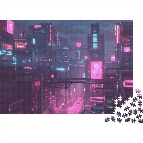 Stadtnachtszene Cityscape Puzzle HolzKunst Premium Fortgeschrittener Cyberpunk Spiel Entpacken Puzzles Plakat Für Erwachsene Kinder 1000pcs (75x50cm) von DUABELPHF