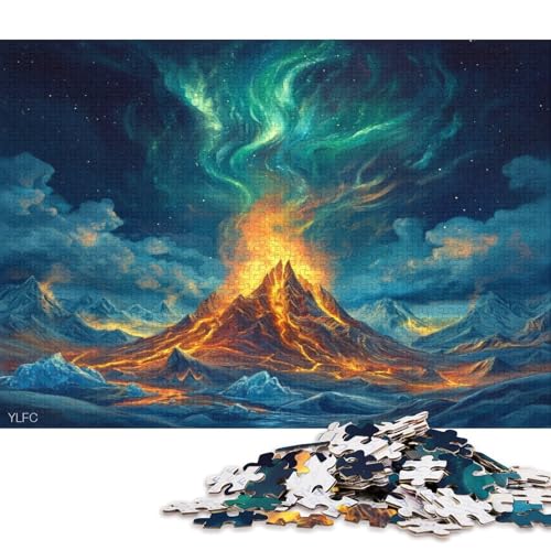 Vulkan Und EIS Mit Aurora Im Keltischen Kunststil Puzzle HolzKunst Premium Polarlichter Nordlichter Poster Puzzles Für Erwachsene Teenager Kinder 1000pcs (75x50cm) von DUABELPHF