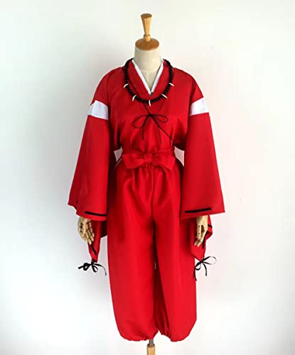 DUALY Anime Inuyasha Cosplay Kostüm Japanisch Rot Kimono Set (M) für 12 Jahre und älter mit Kleidung und Halskette von DUALY