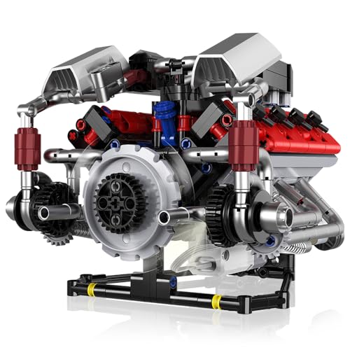DUANT 39008 V8 Motormodell Kit, laufbar, Bauen Sie Ihr Eigenes STEM Sichtbares Mini V8 Motormodell Kit mit Lichtern, Erwachsenen und Jugendlichen Physik Wissenschaft Experiment Bausteinsatz-700 Stück von DUANT