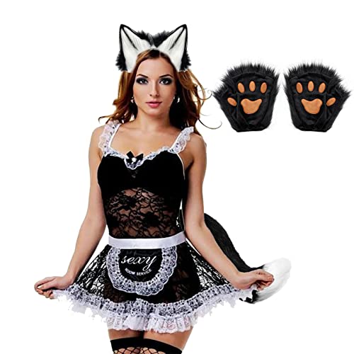 DUDOK Wolfsohren, Schwanz und Handschuhe, Wolfsschwanz, Ohren- und Handschuhe-Set, Halloween-Kostüme, Wolf-Kostüm für Erwachsene und Damen DUDOK Wolfsohren, Schwanz und Handschuhe, Wolfsschwanz, Ohren- und Handschuhe-Set, Halloween-Kostüme, Wolf-Kostüm für Erwachsene und Damen von DUDOK