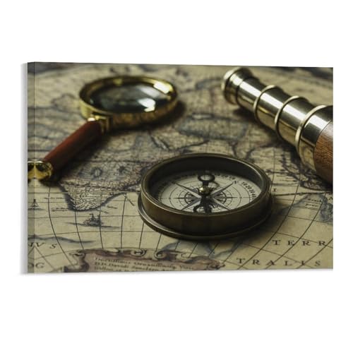 Puzzle 1000 Teile，Retro-Kompass mit Alter Karte und Fernrohr，Erwachsene Kinder Puzzle,Holzpuzzle（75x50cm）-92 von DUDOK