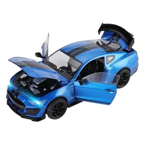 1 18 für Ford GT500 Sportwagen, Modelldruckguss, Metall-Rennwagen, Sound und Licht, Sammlung, Spielzeug, Sammlerornamente Druckgussmodelle Motorfahrzeuge(Blau) von DUEVEL