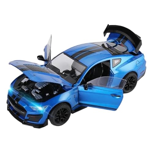 1 18 für Ford Mustang Shelby GT500 Legierung Sportwagen Druckguss Metall Rennfahrzeuge Modell Sound und Licht Spielzeug Druckgussmodelle Motorfahrzeuge(Blau) von DUEVEL