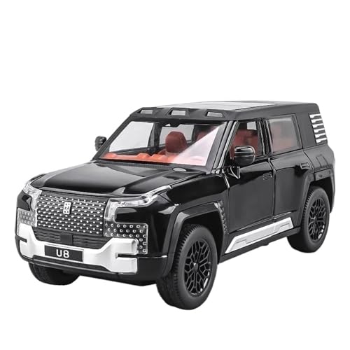 1 24 Für BYD Look UPAT U8 SUV Metall Spielzeug Fahrzeuge Sound Pull Back Licht Computer Desktop Ornamente Junge Geschenk Druckgussmodelle Motorfahrzeuge(Schwarz) von DUEVEL