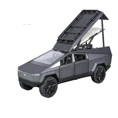 1 24 Für Cybertruck Pickup Legierung Camping RV Diecasts Metall Spielzeug Van Touring Wohnmobil Sound Licht Druckgussmodelle Motorfahrzeuge(Gray) von DUEVEL