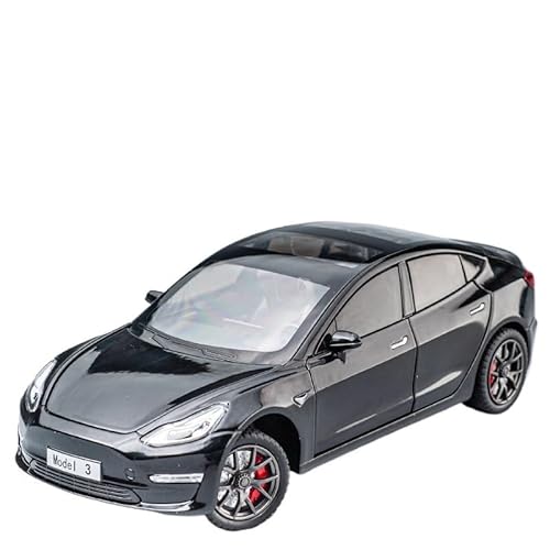 1 24 Für Druckgussmetall Tesla Model 3 Legierungsauto Schach New Energy Elektromodell Metallspielzeugauto Druckgussmodelle Motorfahrzeuge(Schwarz) von DUEVEL