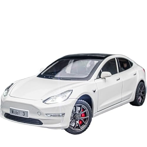 1 24 Für Druckgussmetall Tesla Model 3 Legierungsauto Schach New Energy Elektromodell Metallspielzeugauto Druckgussmodelle Motorfahrzeuge(White) von DUEVEL