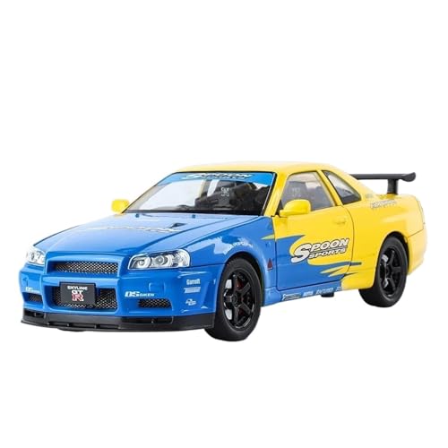 1 24 Für GTR R34 Speed ​​​​and Furious Super Racing-Legierungsdruckguss-Modellauto Mit Sound Und Licht Druckgussmodelle Motorfahrzeuge(Blue with Box) von DUEVEL