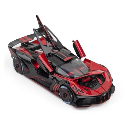 1 24 Für Maßstab Bugatti Bolide Sportwagen Spielzeugmodelle Legierung Druckguss Fahrzeuge Sound Licht Supercar Druckgussmodelle Motorfahrzeuge(Rot) von DUEVEL