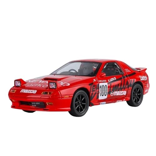 1 24 Für Mazda RX7-FC Legierung Maßstab Auto Modell Druckguss Metall Miniatur Auto Sound Licht Auto Enthusiasten Geschenke Druckgussmodelle Motorfahrzeuge(Rot) von DUEVEL
