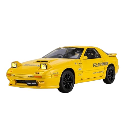 1 24 Für Mazda RX7 Legierung Druckguss Volle Tür Auto Modell Jungen Sound Und Pullback Sammlung Geschenk Spielzeug Auto Druckgussmodelle Motorfahrzeuge(Yellow) von DUEVEL