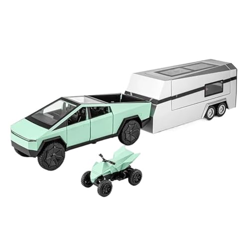 1 24 Für Tesla Cyber ​​Truck Pickup Trailer Legierung Auto Modell Diecast Camper Van Touring Auto Modell Sammlerstücke Druckgussmodelle Motorfahrzeuge(Grün) von DUEVEL