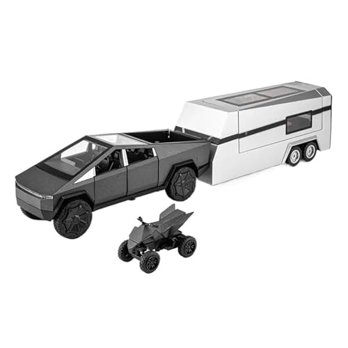 1 24 Für Tesla Cyber ​​Truck Pickup Trailer Legierung Auto Modell Diecast Camper Van Touring Auto Modell Sammlerstücke Druckgussmodelle Motorfahrzeuge(Schwarz) von DUEVEL
