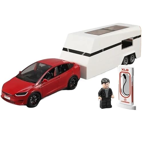 1 24 Für Tesla Model X RV Alloy Sound and Light Power Car Model Toy Collection Ornament Druckgussmodelle Motorfahrzeuge(Rot) von DUEVEL