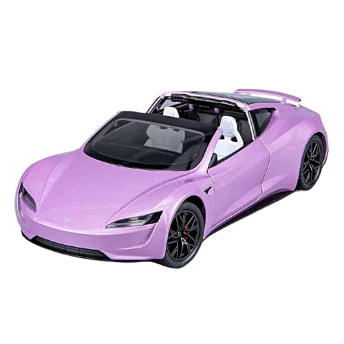1 24 Für Tesla Roadster Super Auto Legierung Auto Modell Rad Lenkung Sound Licht Sammlerstücke Dekorationen Druckgussmodelle Motorfahrzeuge(Rosa) von DUEVEL