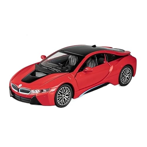 1 32 Für BMW I8 Sportwagen Hochsimulation Diecast Metalllegierung Modellauto Sammlung Sound Light Pull Back Spielzeug Druckgussmodelle Motorfahrzeuge(Rot) von DUEVEL