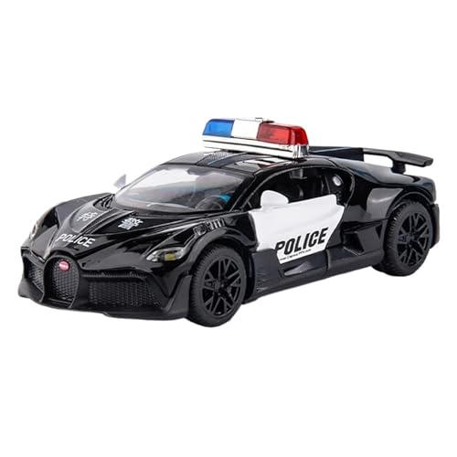 1 32 Für Bugatti DIVO Polizei Metallautos Spielzeug Druckgusslegierung Automodell Fahrzeuge Sound Und Licht Autospielzeug Druckgussmodelle Motorfahrzeuge(Schwarz) von DUEVEL