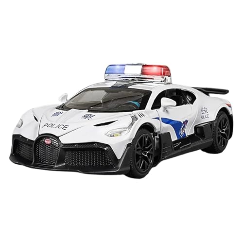 1 32 Für Bugatti DIVO Polizei Metallautos Spielzeug Druckgusslegierung Automodell Fahrzeuge Sound Und Licht Autospielzeug Druckgussmodelle Motorfahrzeuge(White) von DUEVEL