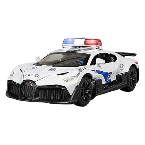 1 32 Für Bugatti DIVO Polizei Metallautos Spielzeug Druckgusslegierung Automodell Spielzeug Sound Und Licht Auto Spielzeug Druckgussmodelle Motorfahrzeuge(White) von DUEVEL
