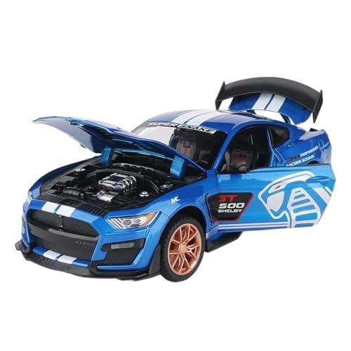 1 32 Für Ford Mustang Shelby GT500 Legierung Sportwagen Modell Simulation Diecast Metall Auto Modell Sound Und Licht Spielzeug Druckgussmodelle Motorfahrzeuge(Blau) von DUEVEL