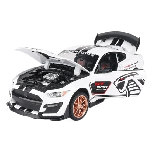 1 32 Für Ford Mustang Shelby GT500 Legierung Sportwagen Modell Simulation Diecast Metall Auto Modell Sound Und Licht Spielzeug Druckgussmodelle Motorfahrzeuge(White) von DUEVEL