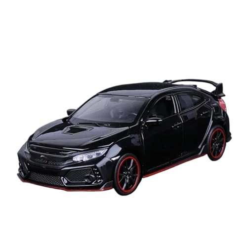 1 32 Für Honda Civic Type-R Spielzeugauto Metallspielzeug Druckgussfahrzeuge Automodell Mit Sound Und Licht Pull Back Autospielzeug Druckgussmodelle Motorfahrzeuge(Schwarz) von DUEVEL
