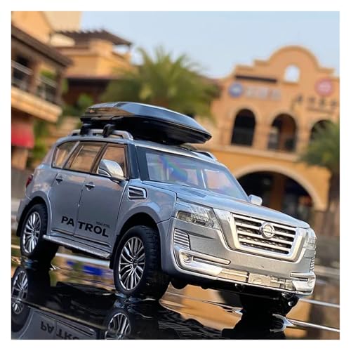 1 32 Für Nissan Patrol SUV Auto-Modell, Metall, Mit Hochsimulation, Klang Und Licht, Sammlungsmodell Geländewagen Druckgussmodelle Motorfahrzeuge(Silber) von DUEVEL