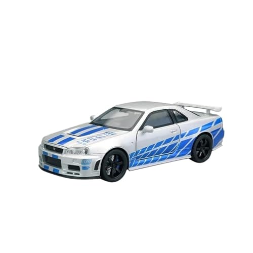 1 32 Für Nissan Skyline GTR-R34 Legierung Auto Modell Diecast Metall Racing Auto Fahrzeuge Modell Sound Und Licht Spielzeug Druckgussmodelle Motorfahrzeuge(Silber) von DUEVEL