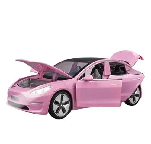 1 32 Für Tesla Model 3 Legierung Automodell Druckguss & Spielzeugfahrzeuge Sound Pull Back Auto Für Jungen Spielzeug Druckgussmodelle Motorfahrzeuge(Rosa) von DUEVEL